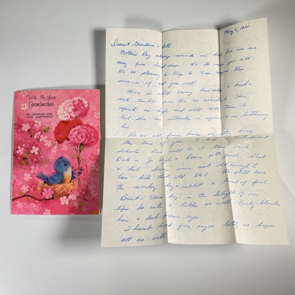 Vintage Norcross Mother’s Day Card Grandmother Bird Floral Handwritten Letter